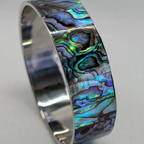 Abalone Shell Inlay Bangle Bracelet - Picture 4 of 8